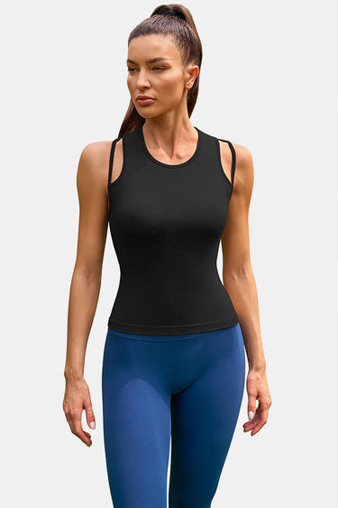 Black Seamless Double-Strap Fitness Tank